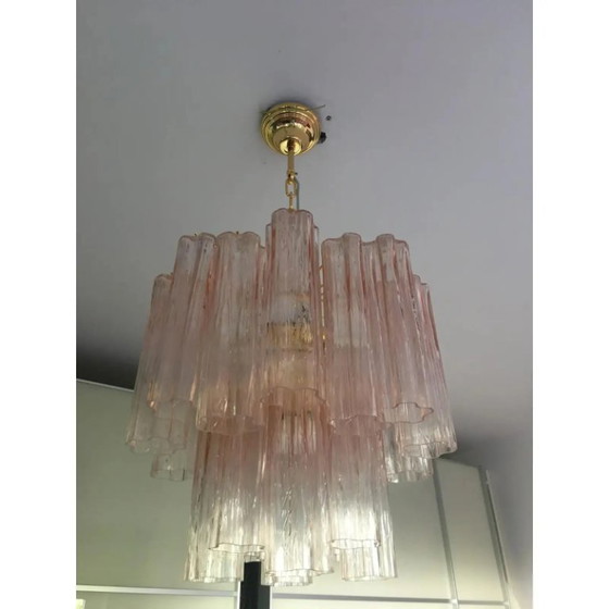 Image 1 of Italian Pink Murano Tronchi Glass Chandelier