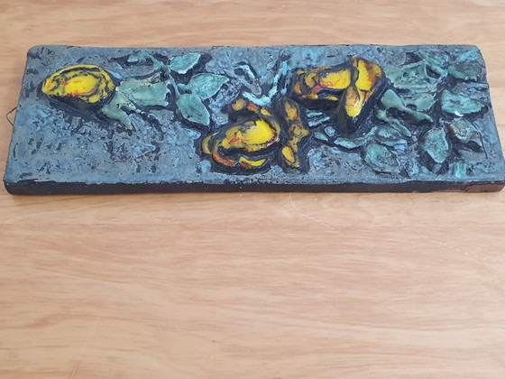 Image 1 of Vintage 3D-wandpaneel met keramisch bloemenpatroon, retro decoratie uit de jaren 70.