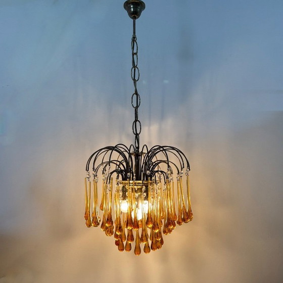 Image 1 of Mid Century Design Murano-Bernsteinglas-Tropfenleuchter, 1970er Jahre