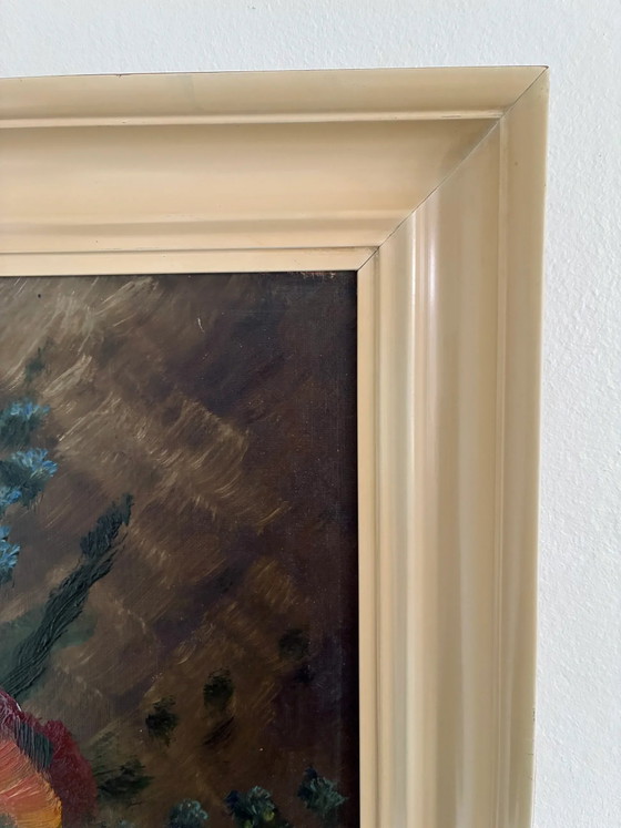Vintage original floral oil painting with wildflowers in blue vase – Paintings & Drawings, Wood, Canvas (photo 9 of 17)