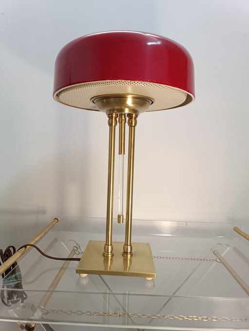 Lampe En Laiton Et Métal Perforé 1954