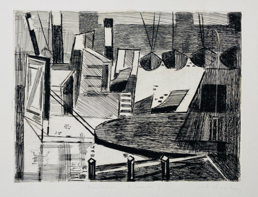 Jack Chambrin - Gravure abstraite vintage - Port d'Amsterdam