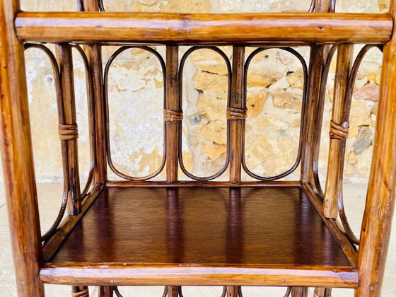 Image 1 of Vintage bamboe en rotan 3-laags plank, jaren 60