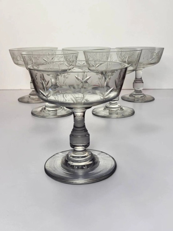 6 copas de champán de cristal – Vasos y jarras, Crystal, Glass, Art Nouveau (photo 4 of 8)