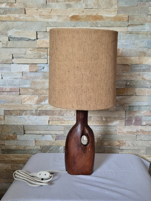 Lámpara de sobremesa de madera de teca, orgánica, vintage y brutalista de mediados de siglo