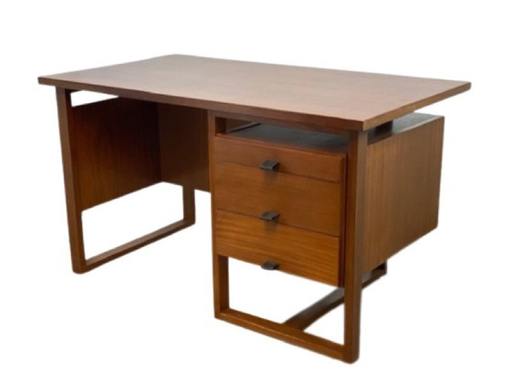 Image 1 of Vintage Bureau, 1960-70, Grand ModèLe, Hout, Leer