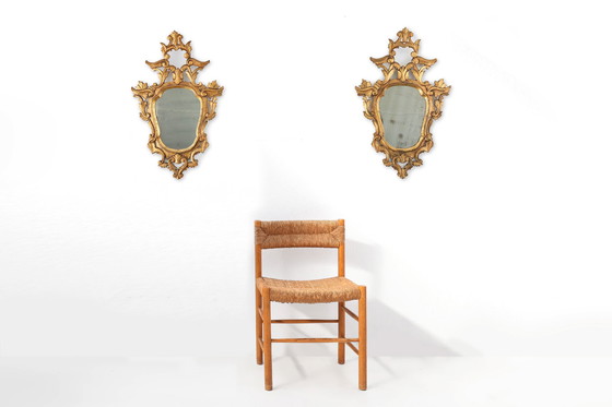 Image 1 of Paire de deux miroirs en bois doré de style rococo vénitien, vers 1850 Italie