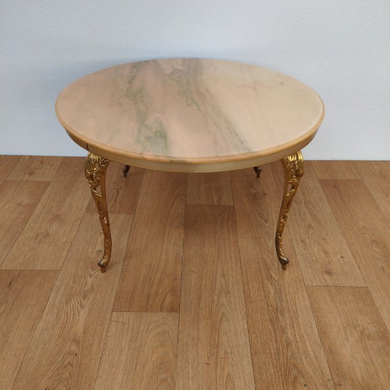 Image 1 of Vintage Round Marble Coffee Table, Coffee Table with brass base and marble top