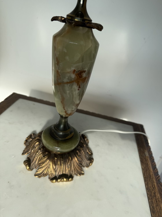 Cordero de mesa antiguo hecho de ónix natural verde. – Lámparas de mesa, Marble, Brass (photo 5 of 8)