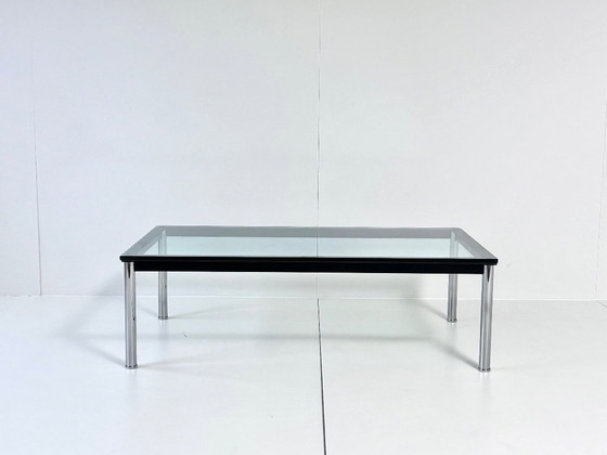Vintage Glass Coffee table, Chrome & black metal frame, Made in Italy, Transparent, Modern (photo 2 of 15)