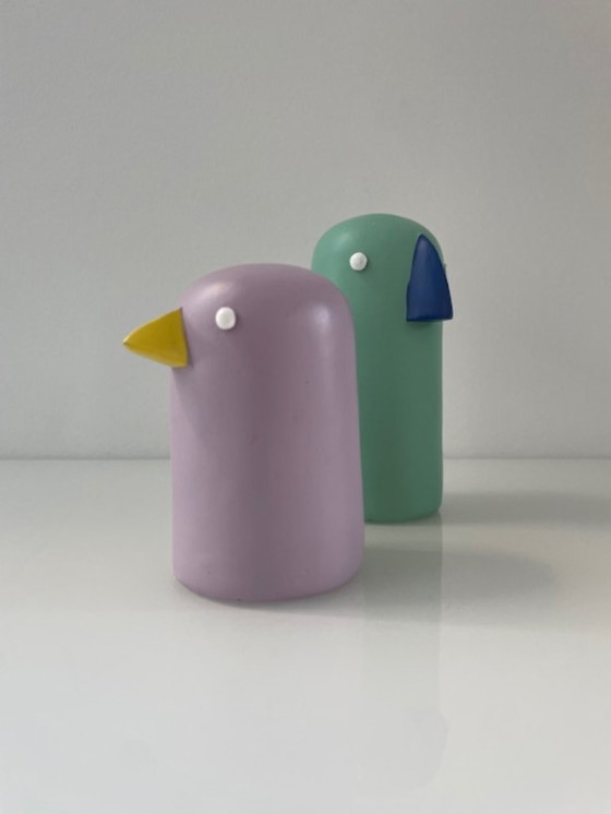 Image 1 of Skandinavische Vogelfiguren aus Holz, Set in Flieder und Mint