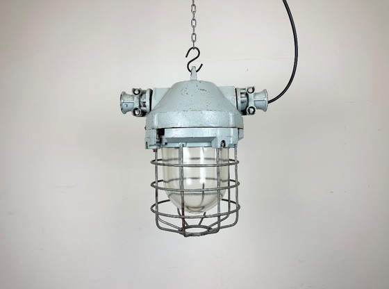 Image 1 of Grey Industrial Bunker Hanging Light with Iron Cage from Elektrosvit, 1970s