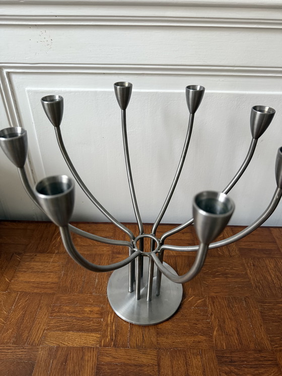 Image 1 of Großer Kronleuchter aus gebürstetem Metall, schwedisches Design von Hagberg