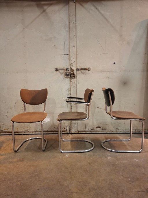 3x De Wit buisframe vintage stoelen jaren 60