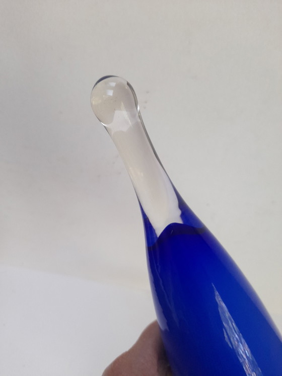 Image 1 of Lámpara de mesa de cristal azul y metal de los años 90