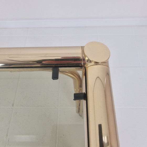 Image 1 of Tavolino rettangolare italiano in ottone, bambù e vetro fumé, anni '70