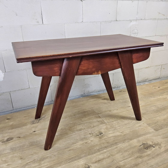 Image 1 of Vintage naaikastje van teakhout  / bijzettafel met klep 60s / naaitafeltje mid century 