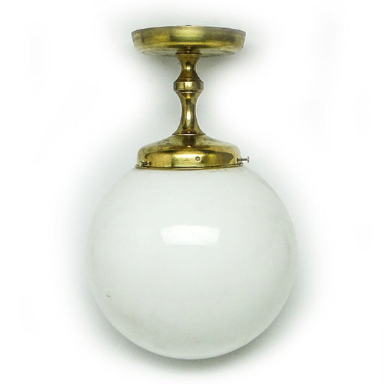 Art Deco Industrial Brass And Glass Pendant Lamp, Poland, 1950s (photo 15 of 18)