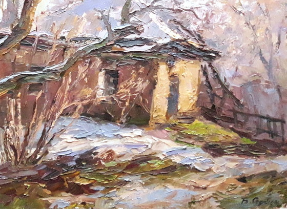 Original Oil Painting Rural Landscape Village Yard Old House Old Apple Tree – Paintings & Drawings, Canvas (photo 8 of 8)