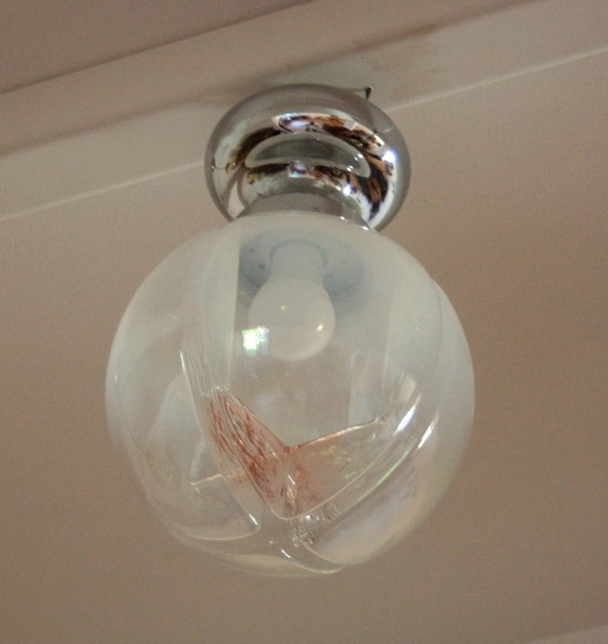 Image 1 of Lampada da soffitto in cromo, vetro soffiato di Murano, Italia 1960