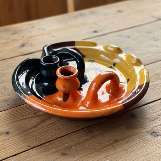 Thomas Buxo Multifunctional Ceramic Candlestick Ashtray Olive Bowl