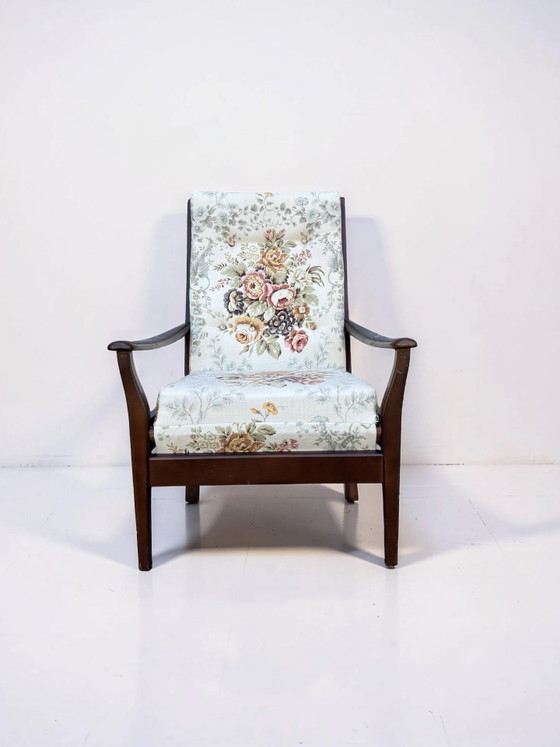Image 1 of Vintage teak armchair with floral print