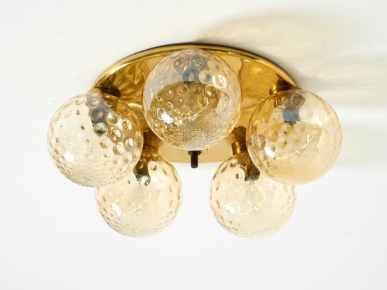 Image 1 of Beautiful 1960s Space Age brass ceiling lamp with 5 glass balls
