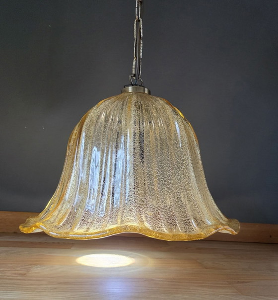 Kaiser Leuchten 1970, Suspension en Verre Givré, Métal, Doré (photo 2 sur 15)