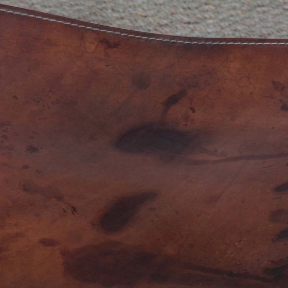 Image 1 of Vintage brugstoel in massief hout en leer, 1980