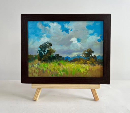 Original Oil Painting Summer Field Landscape Summer meadow glade