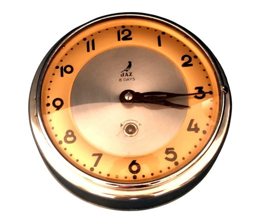 Vintage JAZ “TAMPIC” wandklok – Frans design uit de jaren 50 (mid-century) – Mechanisch uurwerk met 8 dagen gangreserve