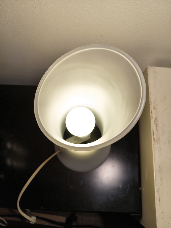 Image 1 of Vintage design white satin glass table lamp from the French brand SCE, model Hurricane. Height 28 cm