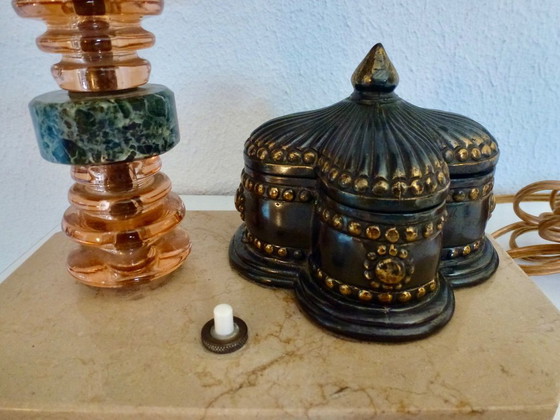 Image 1 of 2 lampes de table vintage sur socle en marbre.