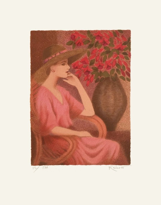 Image 1 of Annie RETIVAT Femme aux fushias Gesigneerde litho 1990