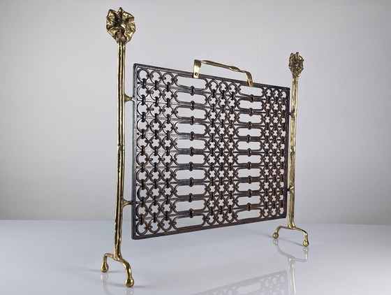 Image 1 of Bronze and Wrought Iron Fireplace Screen by David Marshall, 1970s