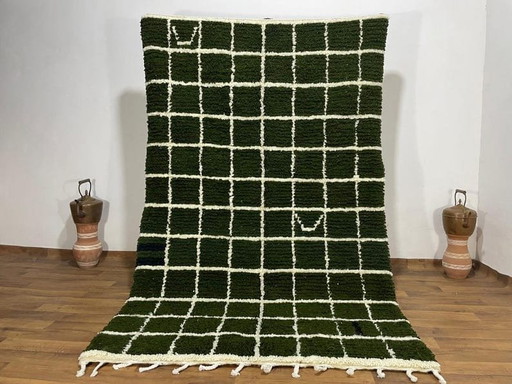 Authentiek traditioneel handgemaakt groen-wit tapijt 150/250 cm