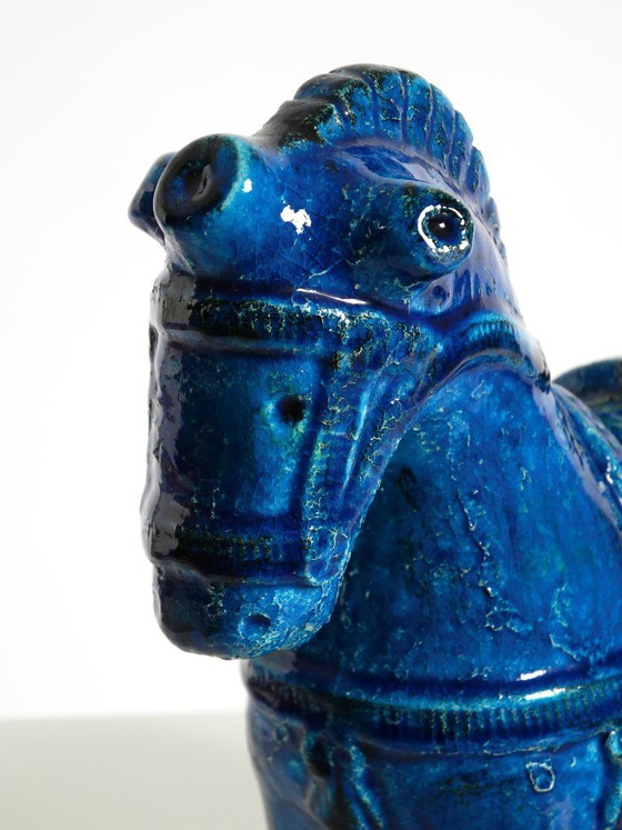 Image 1 of Wunderschönes Keramikpferd aus den 1960er Jahren aus der Kollektion „Rimini Blue“ von Aldo Londi für Bitossi, Italien.