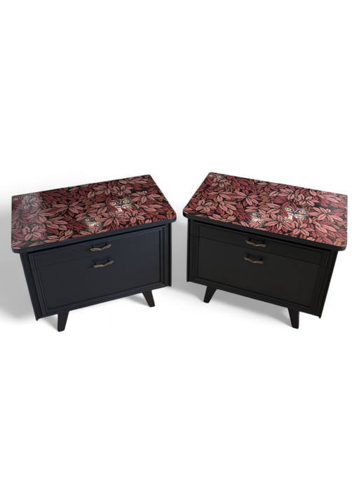 Vintage bedside tables with Fornasetti Foglie e Civette | The Vintage Vibe