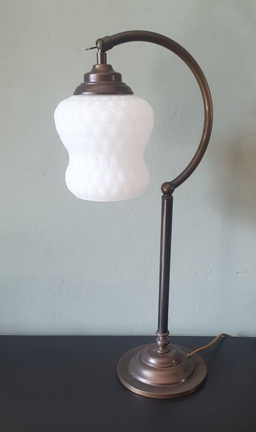 Vintage Art Deco style desk lamp with opaline glass shade
