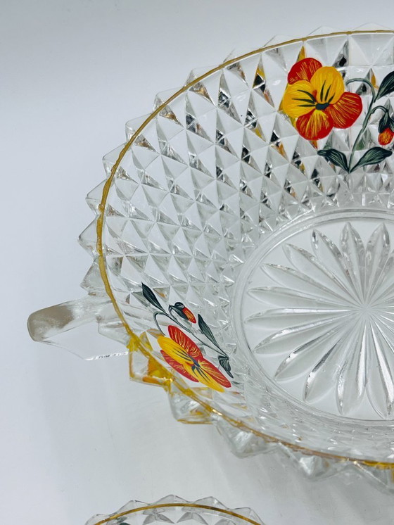 Image 1 of Vintage pansy glass fruit salad serving set