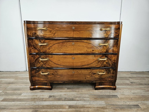 1940s Art Decò walnut chest of drawers 