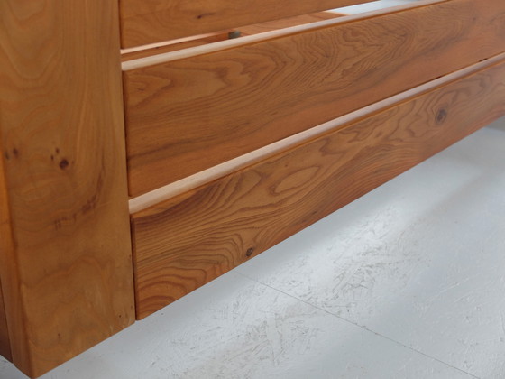Image 1 of Bed frame and bedside tables, set of 3, solid elm wood, Regain France certified edition, year 1980
