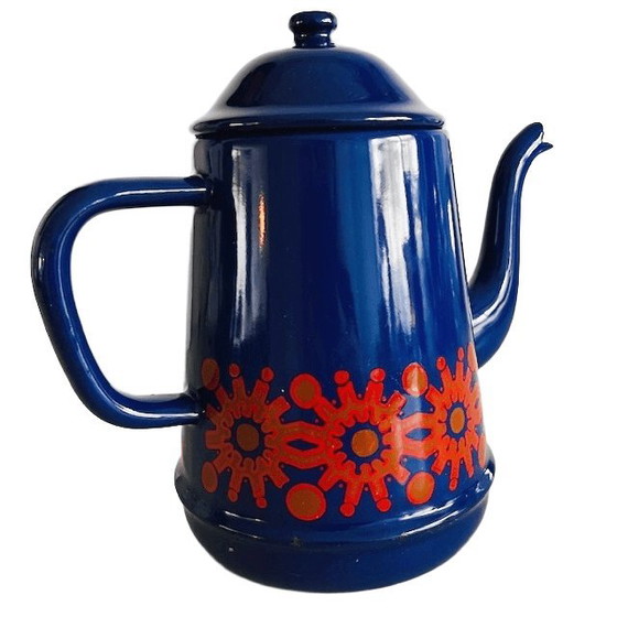 Image 1 of Cafetière vintage Finel Arabia émail bleu Kaj Gabriel Franck années 1960
