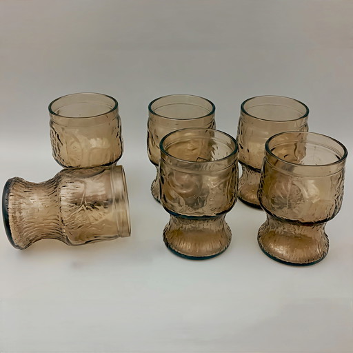 Sixties Orangeade Smoking Glass Service, Carafe and 6 Glasses, Fidenza Italy