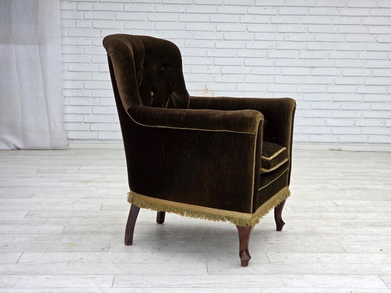 Image 1 of Anni '50, poltrona scandinava, velluto verde per mobili, legno di frassino.