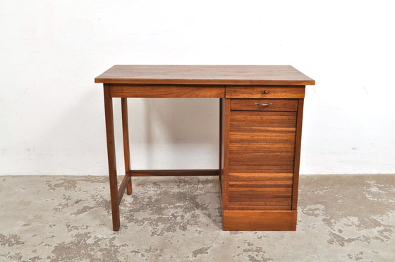 Image 1 of Vintage Oak Children's Desk With Shutter 1950s