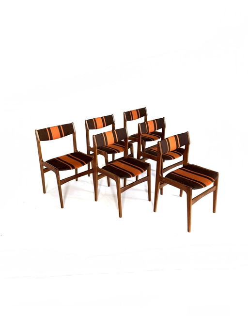 6 sillas de comedor vintage, Erik Buch '60 – eetkamerstoelen, Wood, Textile