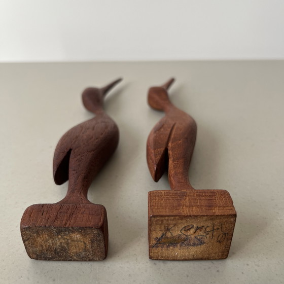 Image 1 of Pair of vintage Scandinavian bird figurines, teak, Sweden, 1960s/70s

