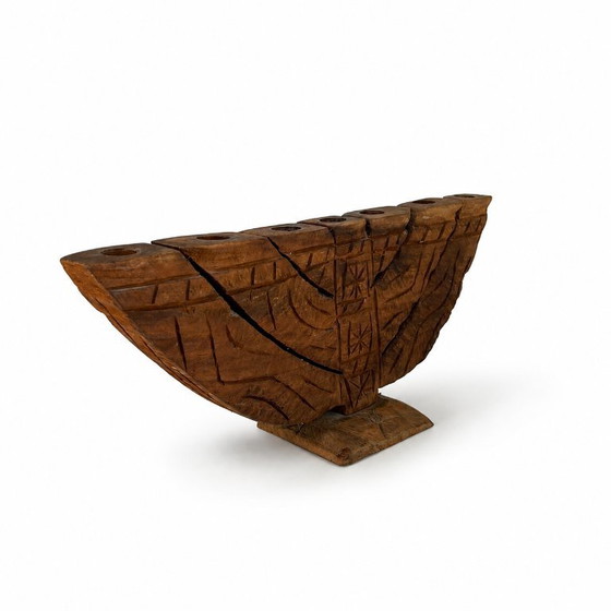 Vintage Menora (7-armig) / Kandelaar in brutalistisch design / Volkskunst – Decoratieve objecten, Wood (photo 4 of 11)