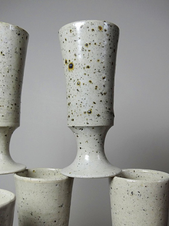 Set of 6 vintage pyritized stoneware mazagrans, 1960s-1980s, Crockery, Ceramic, Creme (photo 7 of 12)